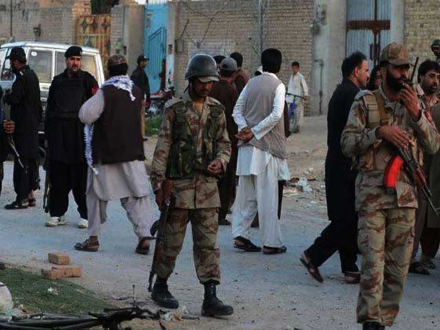 earlier in the day two policemen were martyred when deputy superintendent of police hameedullah dasti s car came under heavy firing by unknown assailants on sumungli road in the provincial capital photo express