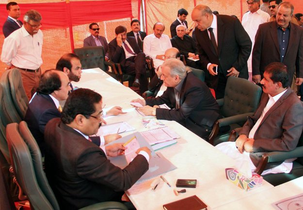 senate chairperson raza rabbani files nomination papers for senate elections photo athar khan