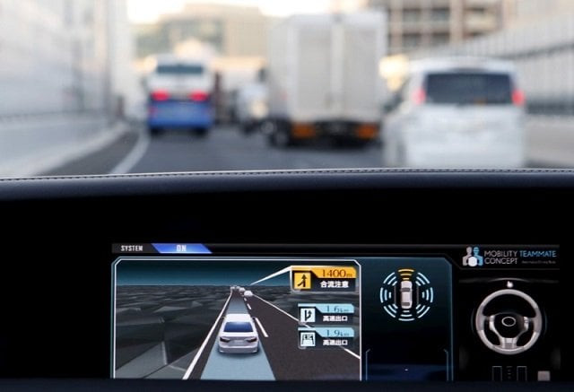 an onboard display monitor shows other vehicles as a staff member of toyota drives its self driving technology quot mobility teammate concept quot prototype car hands free on the metropolitan expressway during the toyota advanced technologies media preview in tokyo japan october 8 2015 photo reuters an onboard display monitor shows other vehicles as a staff member of toyota drives its self driving technology quot mobility teammate concept quot prototype car hands free on the metropolitan expressway during the toyota advanced technologies media preview in tokyo japan october 8 2015 photo reuters
