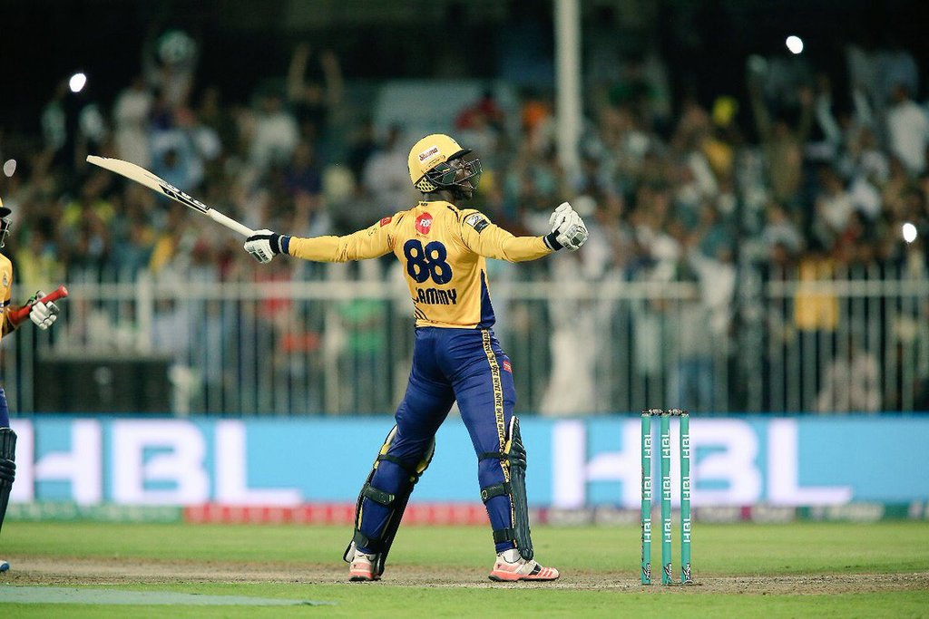leading from the front sammy was in inspired form as his four ball 16 guided peshawar to a last gasp win over quetta photo courtesy psl