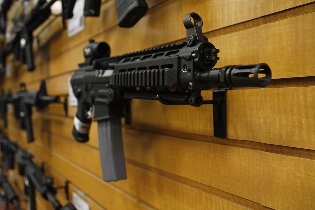 an automatic weapon is displayed photo reuters