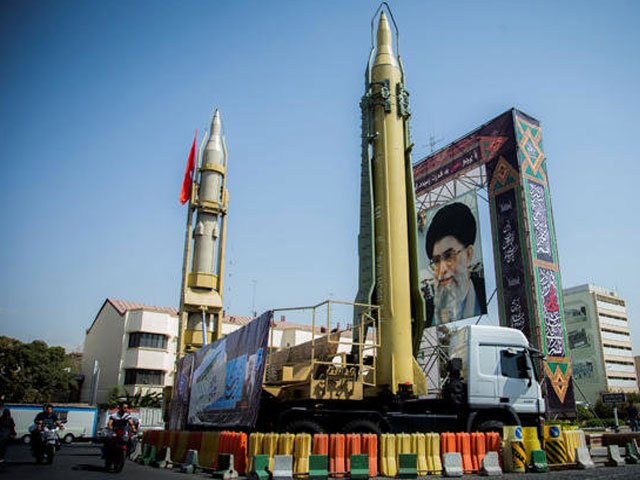 a display featuring missiles and a portrait of iran 039 s supreme leader ayatollah ali khamenei is seen at baharestan square in tehran iran september 27 2017 photo reuters