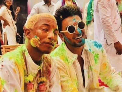 pharrell williams doesn t seem very happy with his first holi celebration pharrell williams doesn t seem very happy with his first holi celebration