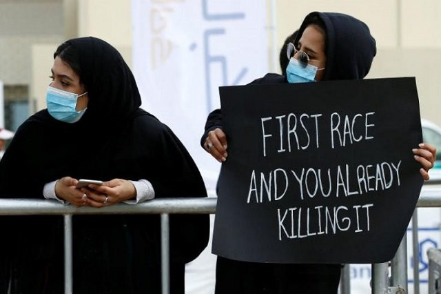 saudi women watch the first riyadh international marathon riyadh saudi arabia on feb 24 2018 photo reuters