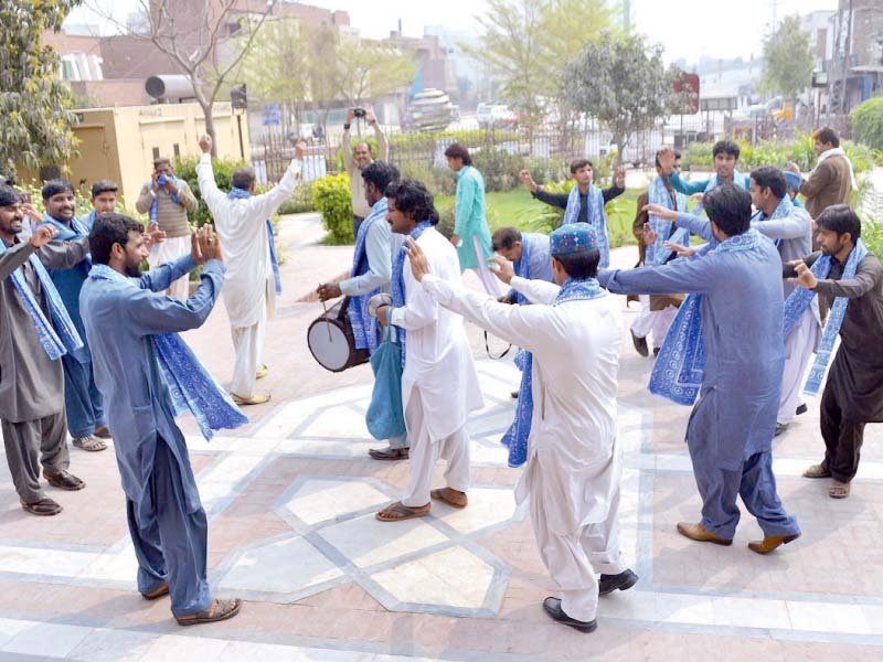 participants dance during seraiki ajrak day celebrations at arts council photo app