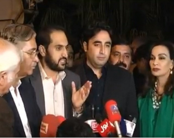 ppp chairman bilawal bhutto zardari and balochistan cm bazinjo speaking to the media in islamabad on sunday screengrab