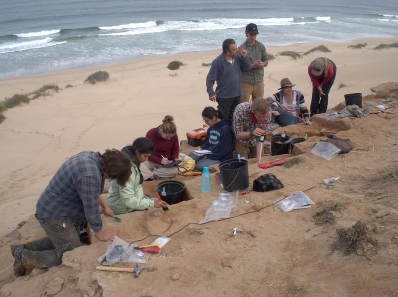 members of a research team are pictured conducting excavations at the vleesbaai archeological site on the south coast of south africa where humans made stone tools about 74 000 years ago in this 2016 photo released on march 12 2018 photo reuters