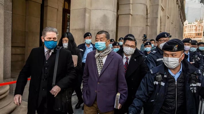 jimmy lai centre outside the court of final appeal ahead of its decision to send him back to jail photo afp