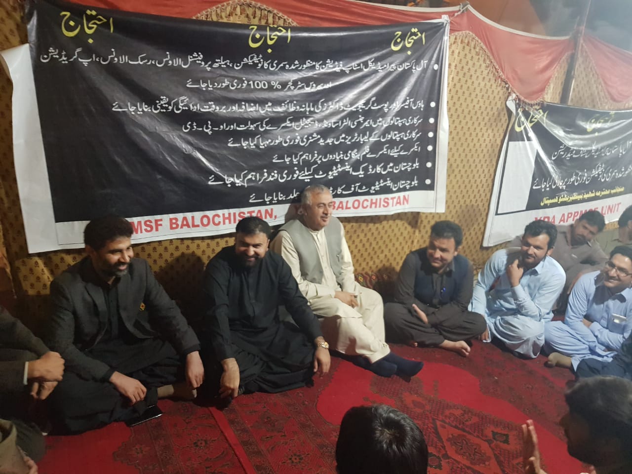 balochistan home minister sarfraz bugti health minister majid abro l and balochistan assembly opposition leader abdul rahim ziaratwal during a meeting with young doctors photo file