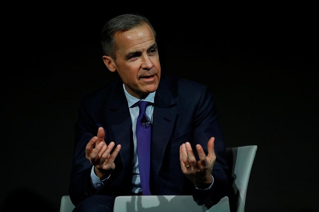 the governor of the bank of england mark carney speaks to the scottish economics forum via a live feed in central london britain march 2 2018 photo reuters