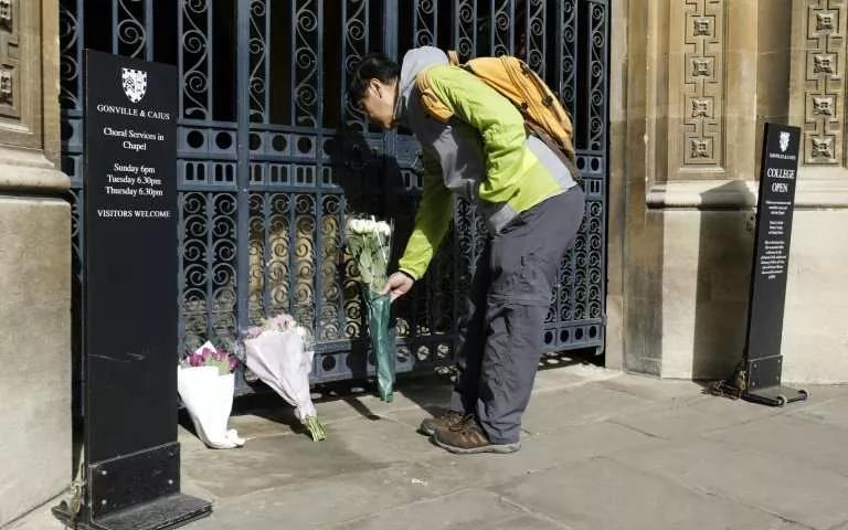 well wishers such as this man laying flowers outside gonville and caius college cambridge photo courtesy phys well wishers such as this man laying flowers outside gonville and caius college cambridge photo courtesy phys