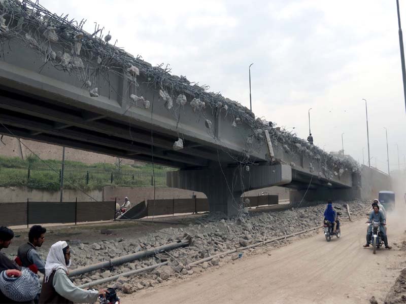 malik saad shaheed flyover is being razed to pave way for the construction bus rapid transit in peshawar photo ppi