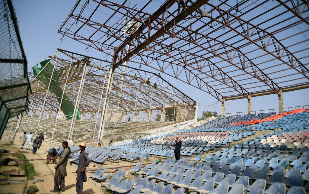 under the sky the national stadium of karachi does not currently have a roof and spectators have been advised to dress accordingly photo afp