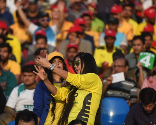 pakistani women take selfie at the national cricket stadium during the pakistan super league final match between peshawar zalmi and islamabad united in karachi on march 25 2018 photo afp pakistani women take selfie at the national cricket stadium during the pakistan super league final match between peshawar zalmi and islamabad united in karachi on march 25 2018 photo afp