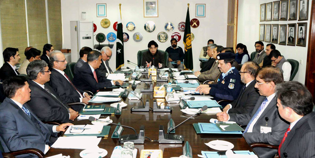 interior minister chaudhary nisar ali khan chairing a high level meeting photo inp
