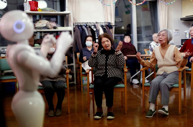 residents follow moves made by humanoid robot 039 pepper 039 during an afternoon exercise routine at shin tomi nursing home in tokyo japan february 2 2018 photo reuters