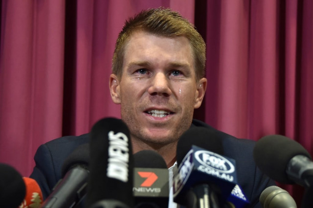 apologetic david warner who struggled to control his emotions during his 10 minute media conference apologised to both teams their fans cricket australia and his family including his wife candice photo afp apologetic david warner who struggled to control his emotions during his 10 minute media conference apologised to both teams their fans cricket australia and his family including his wife candice photo afp