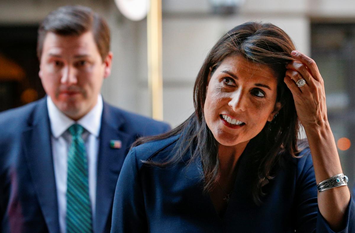 united states ambassador to the united nations nikki haley speaks to journalists as she arrives for a lunch meeting in new york photo reuters