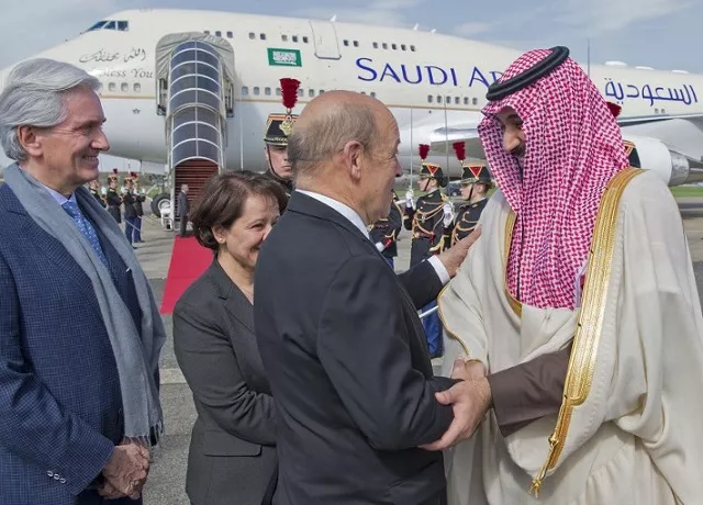 french foreign affairs minister jean yves le drian welcomes saudi arabia 039 s crown prince prince mohammed bin salman on sunday photo afp french foreign affairs minister jean yves le drian welcomes saudi arabia 039 s crown prince prince mohammed bin salman on sunday photo afp