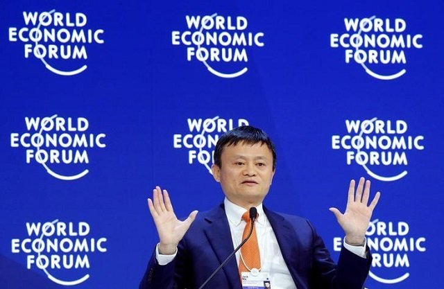 jack ma executive chairman of alibaba group holding gestures as he speaks the world economic forum wef annual meeting in davos switzerland january 24 2018 photo reuters