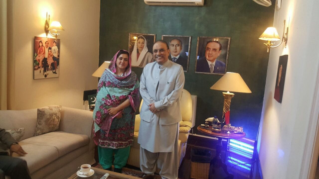 former president asif ali zardari and balochistan ppp leader sakina abdullah khan at bilawal house karachi photo express