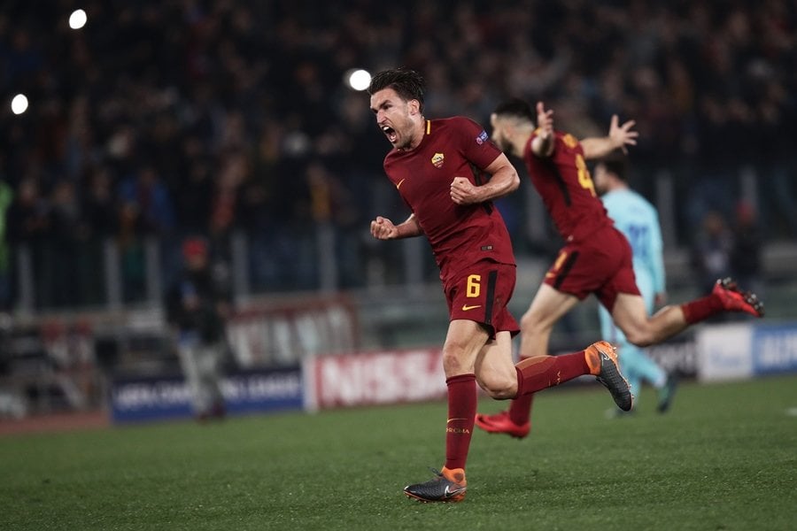 as roma 039 s dutch midfielder kevin strootman celebrates after winning the uefa champions league quarter final second leg football match between as roma and fc barcelona at the olympic stadium in rome on april 10 2018 photo afp