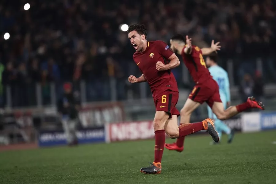as roma 039 s dutch midfielder kevin strootman celebrates after winning the uefa champions league quarter final second leg football match between as roma and fc barcelona at the olympic stadium in rome on april 10 2018 photo afp as roma 039 s dutch midfielder kevin strootman celebrates after winning the uefa champions league quarter final second leg football match between as roma and fc barcelona at the olympic stadium in rome on april 10 2018 photo afp