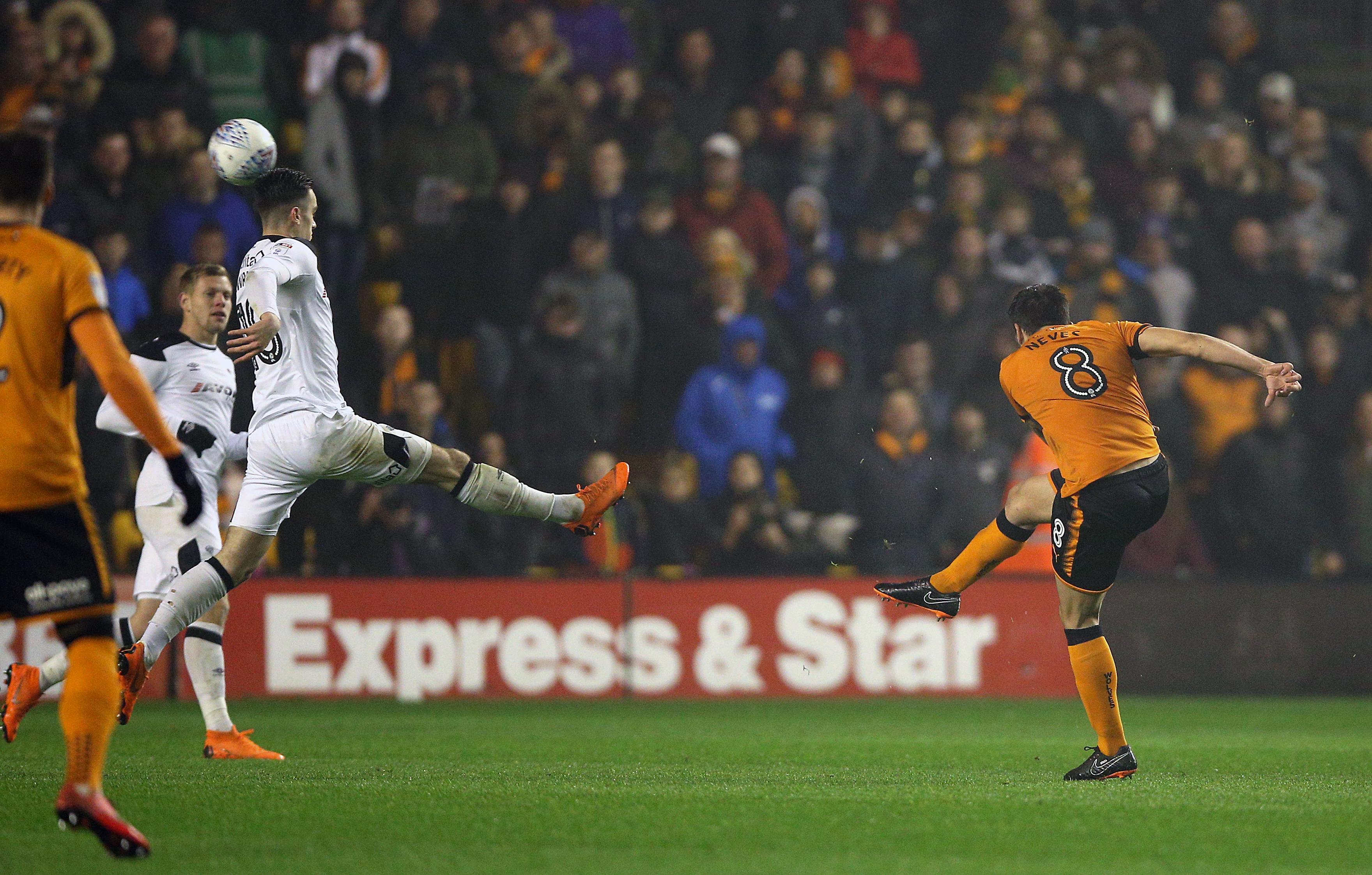 making it a habit derby cleared a corner and the ball came to ruben neves who deliberately flicked the ball up and then let fly with a dipping volley his sixth goal from outside the area this season photo courtesy twitter wolves