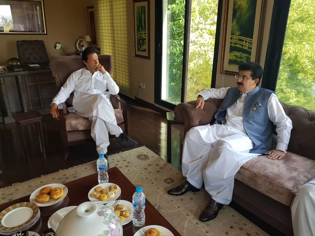 pti chief imran khan with senate chairperson sadiq sanjrani photo express pti chief imran khan with senate chairperson sadiq sanjrani photo express