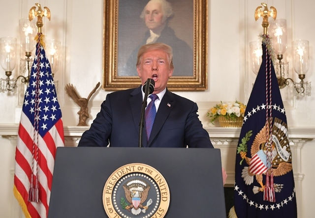 us president donald trump addresses the nation on the situation in syria april 13 2018 at the white house in washington dc photo afp