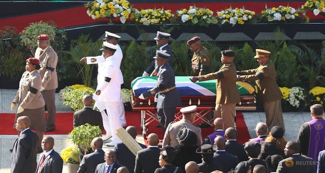 the coffin of winnie madikizela mandela arrives at the orlando stadium in soweto south africa april 14 2018 photo reuters