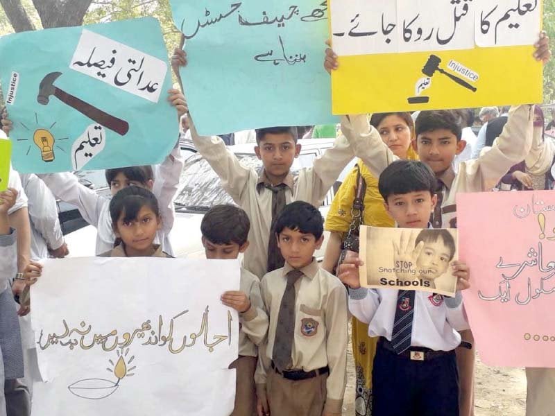 children protest against the sc s decision to vacate private schools being run in residential areas photo express