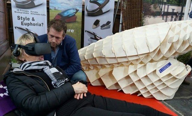 dutch designer alexander bannink explains how the quot sarco quot euthanasia pod works as a woman experiences sitting in the device by wearing virtual reality glasses on april 14 2018 at the amsterdam funeral expo photo afp dutch designer alexander bannink explains how the quot sarco quot euthanasia pod works as a woman experiences sitting in the device by wearing virtual reality glasses on april 14 2018 at the amsterdam funeral expo photo afp