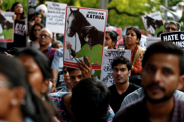 people attend a protest against the rape of an eight year old girl in kathua near jammu and a teenager in unnao uttar pradesh in new delhi india april 15 2018 photo reuters