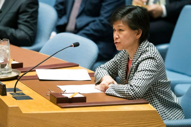 united nations under secretary general and high representative for disarmament affairs izumi nakamitsu speaks during a security council meeting on the situation between britain and russia photo courtesy manila bulletin