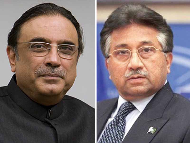 former presidents general retd musharraf and asif ali zardari photo express