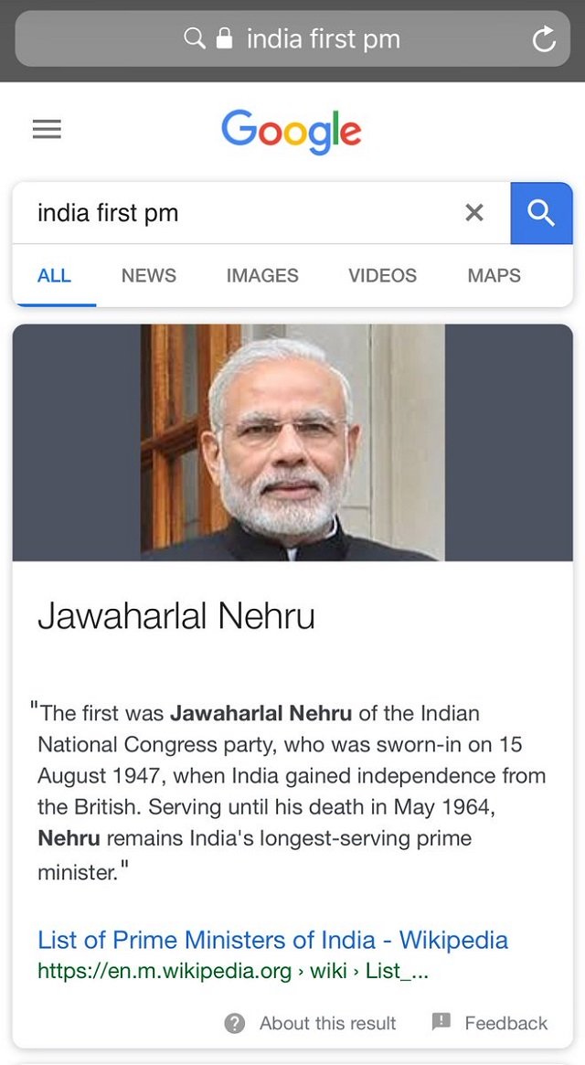 google mixes up jawaharlal nehru with narendra modi in gaffe