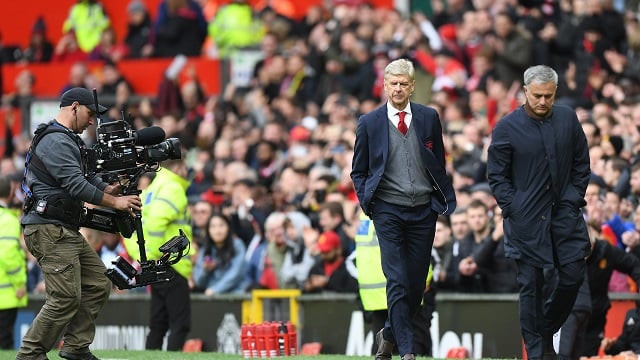 arsenal s french manager arsene wenger c and manchester united s portuguese manager jose mourinho r leave after the english premier league football match between manchester united and arsenal at old trafford in manchester north west england on april 29 2018 manchester united won the game 2 1 photo afp arsenal s french manager arsene wenger c and manchester united s portuguese manager jose mourinho r leave after the english premier league football match between manchester united and arsenal at old trafford in manchester north west england on april 29 2018 manchester united won the game 2 1 photo afp