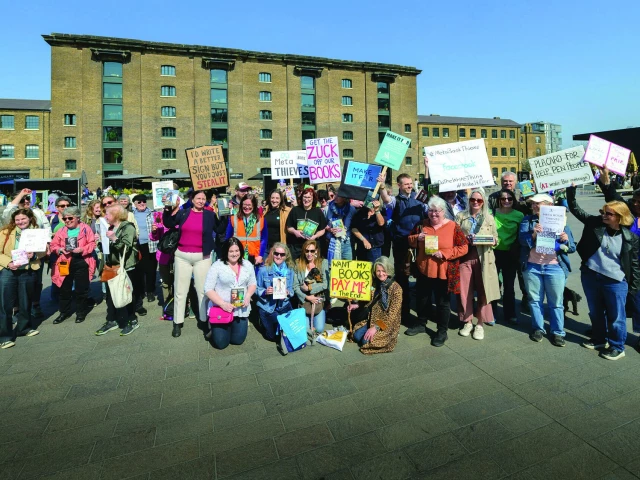 members of the society of authors in the uk protesting outside meta s london offices photo file members of the society of authors in the uk protesting outside meta s london offices photo file