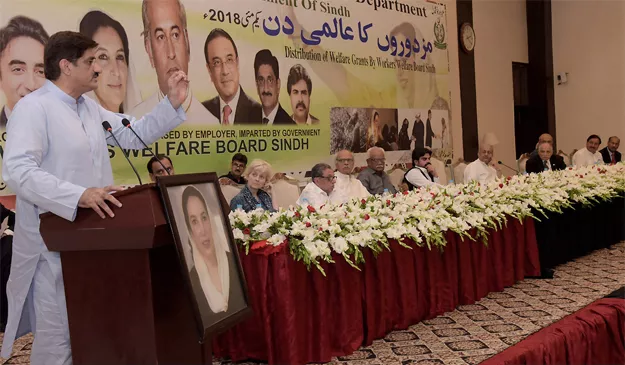 cm murad ali shah speaking at a ceremony to mark international labour day photo nni