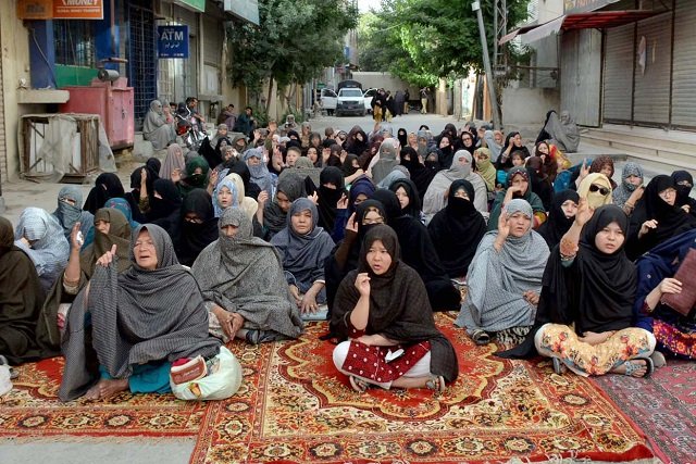 hazara women stage a protest demonstration at alamdar road in quetta on sunday photo inp