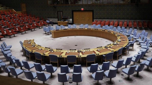 the chairs of the un security council sit empty before a meeting photo afp