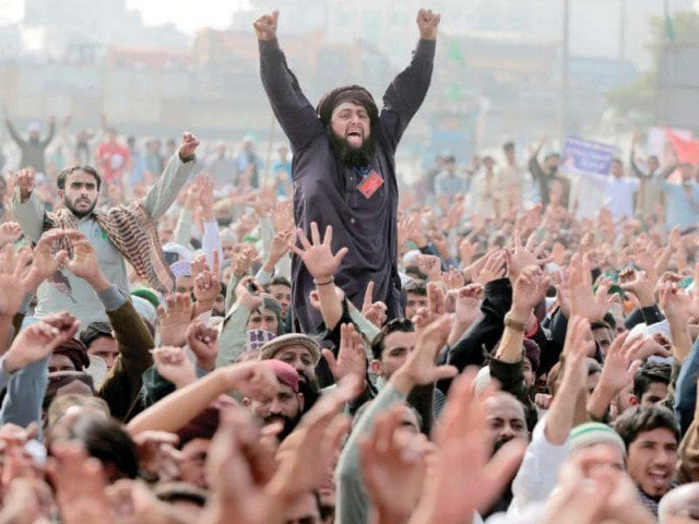 members of the tehreek e labaik pakistan shout slogans in islamabad photo reuters members of the tehreek e labaik pakistan shout slogans in islamabad photo reuters