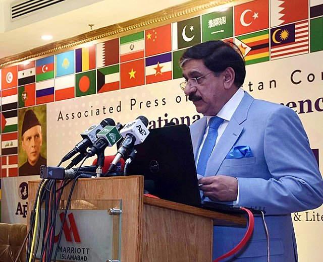 national security adviser lt gen retd nasser khan janjua addresses international conference of news agencies in islamabad on sunday photo app