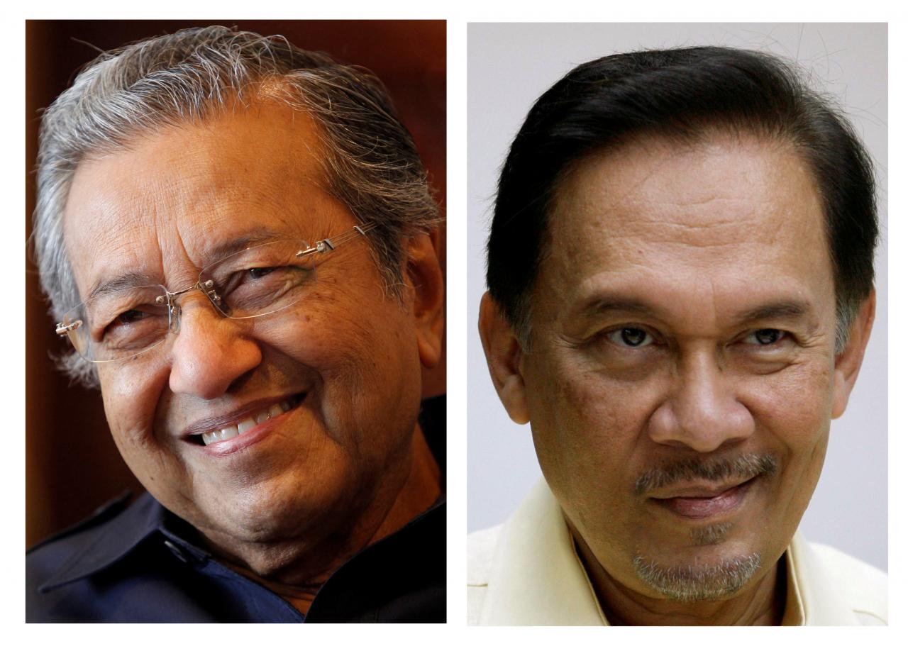 a combination photo shows malaysia 039 s former prime minister mahathir mohamad and jailed opposition leader anwar ibrahim in their offices in malaysia photo reuters