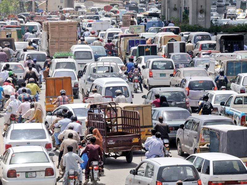 traffic crawls on benazir bhutto shaheed road near mareer chowk photo express