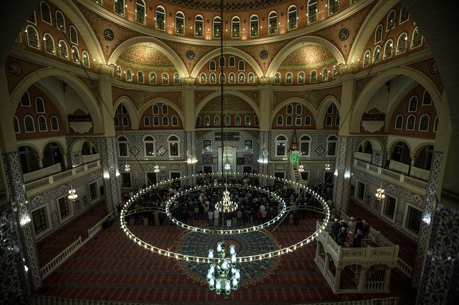 worshippers pray taraweeh on the first day of ramadan at the nizamiye mosque in midrand johannesburg photo afp