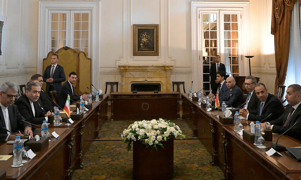 egypt s foreign minister badr abdelatty 2nd r meets with his counterpart from iran abbas araghchi 2nd l in cairo on october 17 2024 photo afp