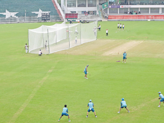 pakistan cricketers attend a practice session at the rawalpindi cricket stadium on monday ahead of the first test against bangladesh photo afp pakistan cricketers attend a practice session at the rawalpindi cricket stadium on monday ahead of the first test against bangladesh photo afp