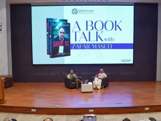 zafar masud speaks to journalist naveen naqvi during the book launch event at habib university photo express zafar masud speaks to journalist naveen naqvi during the book launch event at habib university photo express